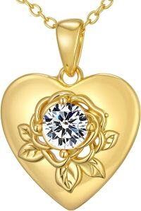 wholesale Silver Birthstone Heart Rose Pendant Necklace for Women Wife Mother-White
