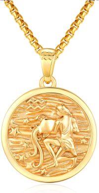 wholesale Sterling Silver Unisex Zodiac Necklace Constellation Pendant Horoscope Jewelry Gift-1-Aquarius（C-Gold Jan.20-Feb.18)