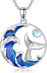 wholesale 925 Sterling Silver Ocean Wave and Whale Tail Moonstone Pendant Necklace for Women-Wave-3