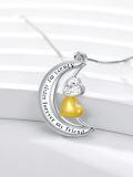 wholesale 925 Sterling Silver Crescent Moon & Heart Pendant Necklace with Yellow Gold Plated Charm and Cubic Zirconia - Always My Sister Forever my Friend  for Sisters-0-3