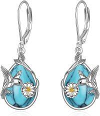 wholesale 925 Sterling Silver Hummingbird Earrings with Gemstones 13mm for Women Gifts-turquoise