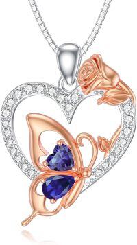 wholesale  Sterling Silver Zircon Butterfly Heart Necklace for Women Birthday Gift -September