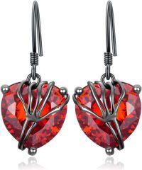 wholesale 925 Sterling Silver Heart-Shaped Red Crystal Skull Hand Dangle Earrings for Women - Gothic Halloween  Ideas-Skull