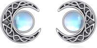 wholesale 925 Sterling Silver Celtic Knot Moonstone Stud Earrings for Women and Men-Moonstone Celtic Moon Earrings