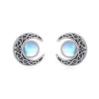 wholesale 925 Sterling Silver Celtic Knot Moonstone Stud Earrings for Women and Men-Moonstone Celtic Moon Earrings