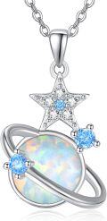wholesale Sterling Silver Space Jewelry Saturn Necklace Star Pendant Celestial Necklace for Women-0-5