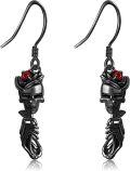 wholesale 925 Sterling Silver Gothic Skeleton Skull Red Crystal Drop Earrings-0-0