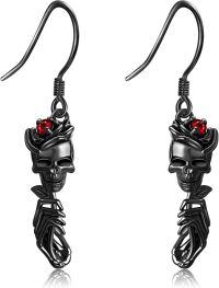 wholesale 925 Sterling Silver Gothic Skeleton Skull Red Crystal Drop Earrings-Skull Rose