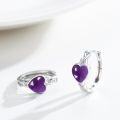 wholesale 925 Sterling Silver Purple Stone Celtic Heart Hoop Earrings - Small Huggies  for Her-0-1