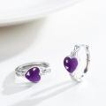 wholesale 925 Sterling Silver Purple Stone Celtic Heart Hoop Earrings - Small Huggies  for Her-0-1