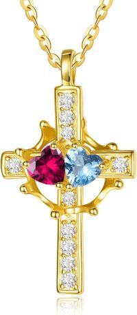 wholesale  Sterling Silver Birthstones Gold Cross Necklace for Women -07-12-Jul-Dec-07-12-Jul-Dec