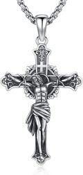 wholesale 925 Sterling Silver Crucifix Necklace with Jesus Christ Pendant - Religious Protection Jewelry for Men & Women -0-0
