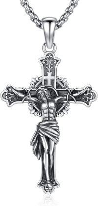 wholesale 925 Sterling Silver Crucifix Necklace with Jesus Christ Pendant - Religious Protection Jewelry for Men & Women -B01-Hanging Cross-Vintage
