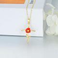 wholesale 14K Yellow Gold Red Poppy Flower Cross Pendant Necklaces for Women's s-0-3