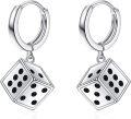 wholesale 925 Sterling Silver Dice Shape Dangle Huggie Hoop Earrings for Men & Women-0-0