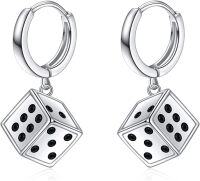 wholesale 925 Sterling Silver Dice Shape Dangle Huggie Hoop Earrings for Men & Women-white