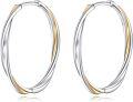 wholesale 925 Sterling Silver Gold Accented Oval Grooved Hoop Earrings for Women-0-0
