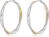 wholesale 925 Sterling Silver Gold Accented Oval Grooved Hoop Earrings for Women-Two Tone Earrings