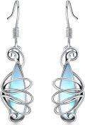 wholesale 925 Sterling Silver Wire Wrapped Blue Moonstone Teardrop Bohemian Drop Earrings for Women-0-0