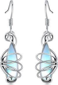 wholesale 925 Sterling Silver Wire Wrapped Blue Moonstone Teardrop Bohemian Drop Earrings for Women-Boho Moonstone Earrings-8