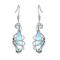 wholesale 925 Sterling Silver Wire Wrapped Blue Moonstone Teardrop Bohemian Drop Earrings for Women-Boho Moonstone Earrings-8