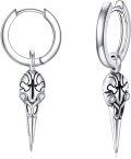 wholesale 925 Sterling Silver Raven Ankh Hoop Earrings with Black Enamel and Cubic Zirconia for Men & Women-0-0