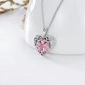 wholesale 925 Sterling Silver Pink Crystal Flower Heart Lockets Pendant Necklaces for Women and Girls with Adjustable Chain (Length: 46-73cm)-0-1