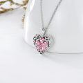 wholesale 925 Sterling Silver Pink Crystal Flower Heart Lockets Pendant Necklaces for Women and Girls with Adjustable Chain (Length: 46-73cm)-0-1