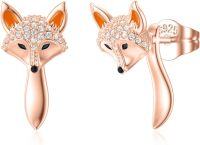 wholesale 925 Sterling Silver Rose Gold Plated Pink Abalone Shell Fox Dangle Earrings-Fox