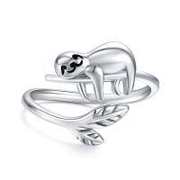 wholesale 925 Sterling Silver Cute Panda Rings Wholesale With Leaves-Sloth