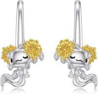 wholesale 925 Sterling Silver Sunflower Koala Drop Earrings for Women Girls Gifts Jewelry 4cm Length-07-Axolotl Earrings