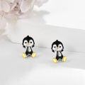 wholesale 925 Sterling Silver Penguin Stud Earrings with Gold Accents and Enamel Finish-0-3