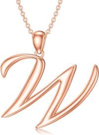 wholesale Sterling Silver 26 Letter Pendant Necklace-rose gold plated-Letter W