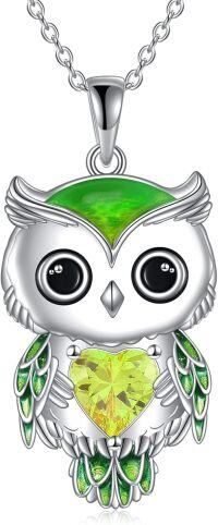 wholesale 925 Sterling Silver Birthstone Owl Pendant Necklace Jewelry Gift for Women-08-August