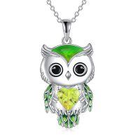 wholesale 925 Sterling Silver Birthstone Owl Pendant Necklace Jewelry Gift for Women-08-August