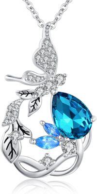 wholesale 925 Sterling Silver Crystal Red Butterfly Vine Birthstone Necklace for Women-Blue December