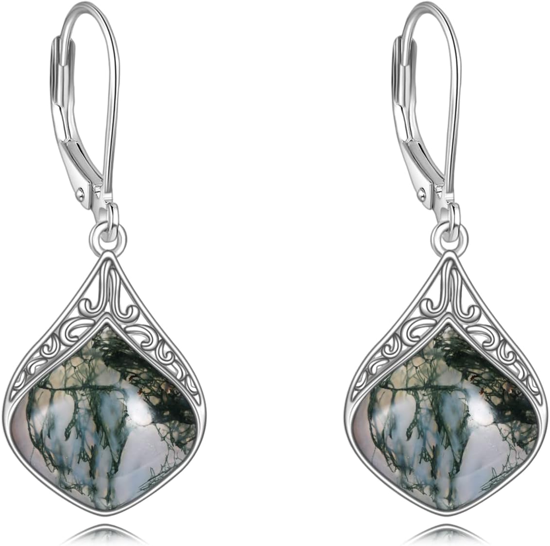 Sterling Silver Celtic Teardrop Filigree Earrings Jewelry Gifts for Women-Agate teardrop earrings