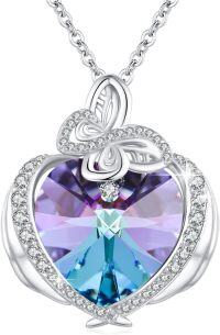 wholesale 925 Sterling Silver Birthstone Crystal Butterfly Heart Pendant Necklace for Women-B-Butterfly