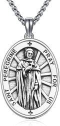 wholesale 925 Sterling Silver St Peregrine Medal Prayer for Us Pendant Necklace-0-0