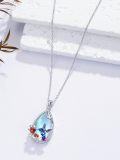 wholesale 925 Sterling Silver Hummingbird & Flower Design Blue Moonstone Pendant Necklace for Women-0-3