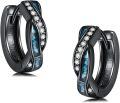 wholesale Black Ceramic & Crystal 925 Sterling Silver Hoop Earrings 15mm - Hypoallergenic  for Women and Men-0-0