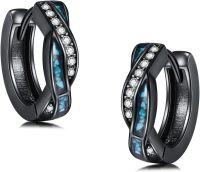 wholesale Black Ceramic & Crystal 925 Sterling Silver Hoop Earrings 15mm - Hypoallergenic  for Women and Men-Turquoise-Black