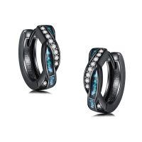 wholesale Black Ceramic & Crystal 925 Sterling Silver Hoop Earrings 15mm - Hypoallergenic  for Women and Men-Turquoise-Black