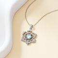wholesale 925 Sterling Silver Flower Shape Blue Moonstone CZ Pendant Necklace for Women-0-2