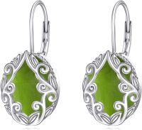 wholesale Sterling Silver Natural Stone Oval Leverback Filigree Boho Dangle Earrings-Peridot earrings