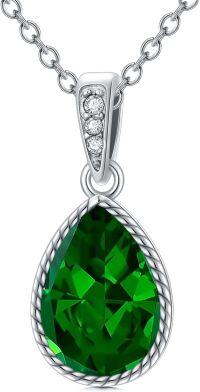 wholesale Sterling Silver Natural Gemstone Diamond Necklace 1 Ct Pear Teardrop Pendant 18+2 Inch Women s Birthday Mother s Day Gift-05-Emerald