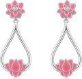 wholesale 925 Sterling Silver Pink Lotus Flower Dangle Drop Stud Earrings s for Women Girls-0-0