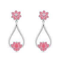 wholesale 925 Sterling Silver Pink Lotus Flower Earrings-Pink Lotus