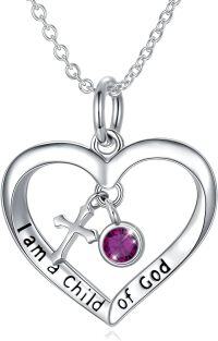 wholesale 925 Sterling Silver Cross Pendant Necklace Baptism First Communion Gifts for Women 14 16 Inch-16 IN Feburary