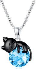 wholesale 14K Gold Pink Crystal Black Cat Pendant Necklace for Women Cats Lover-0-192